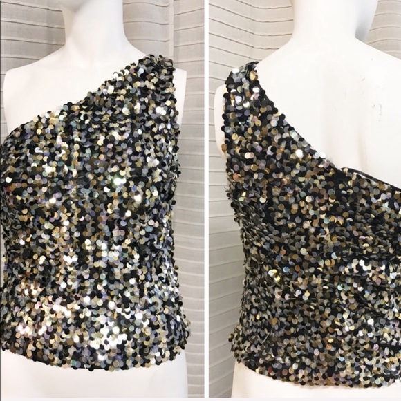 JS Boutique Tops - JS Boutique Sequin one shoulder Iridescent top S